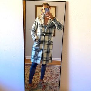 Rachel Zoe black and white Plaid Knee Length overcoat